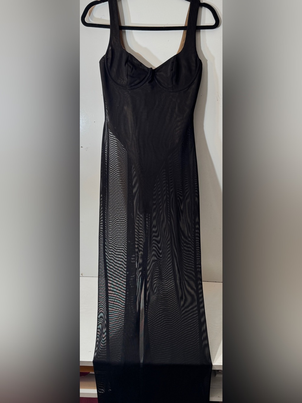 Gorgeous Black Sheer Mesh Maxi Dress with attached neutral body suit! Like New!